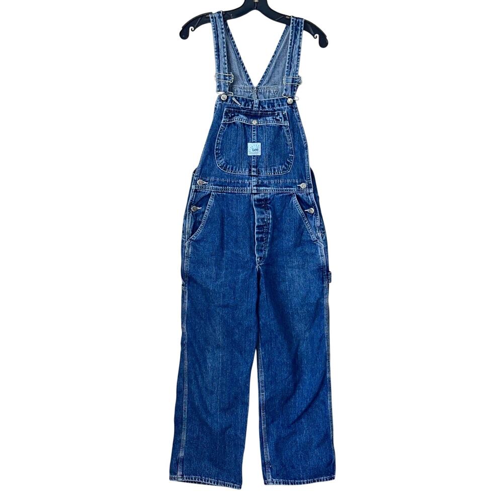 Vintage Lee Dungarees Riveted Blue Denim Button Fly Bib Overalls Size 25
